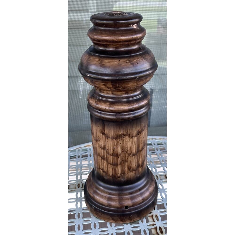 Vintage Pottery MCM Lamp Base Only No Parts Faux Wood Pedestal Upcycle Recycle